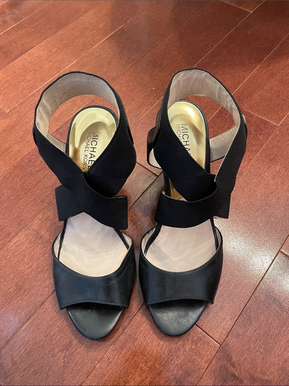 Michael Kors Black Strappy Wedge Heels
